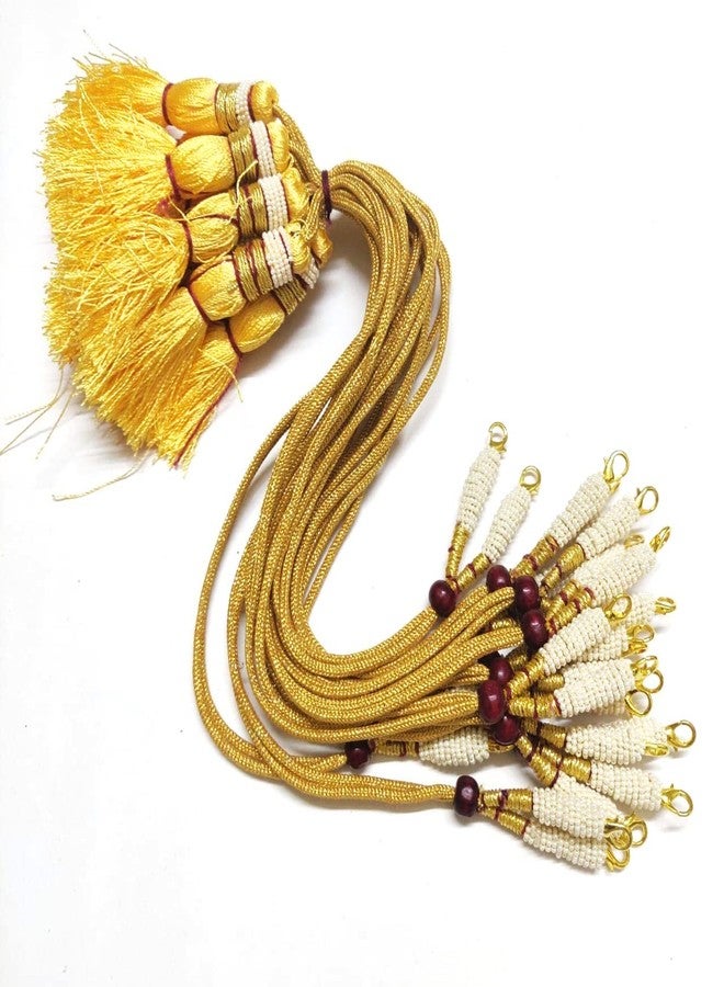 Excellentcrafts Gold Zari Thread Pearl Braided Silk Dori – 13 Inch Necklace Dori with Hook & Tassel (6 Pcs)