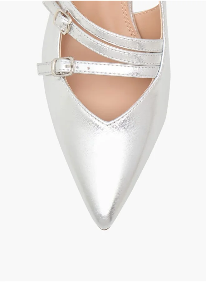 Celeste Women's Pointed Toe Sandals with Kitten Heels and Pin Buckle Closure