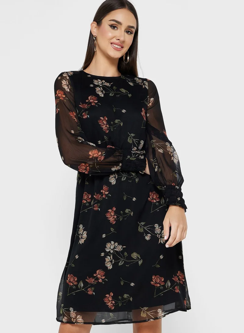 VERO MODA Floral Print Shirred Dress