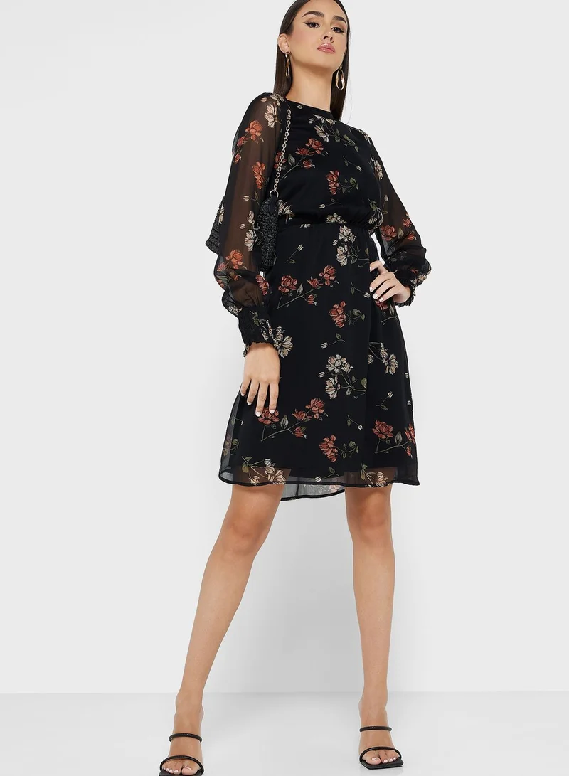 VERO MODA Floral Print Shirred Dress