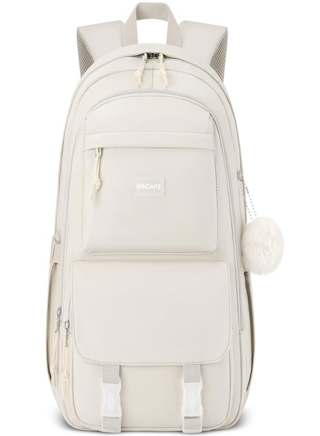 WINDARS Backpacks for Girls, 15.6 Inch School Bag Cute Waterproof Laptop Bookbag Large College Backpack for Teen Women Students Anti Theft Travel Daypack, Beige - Image 1