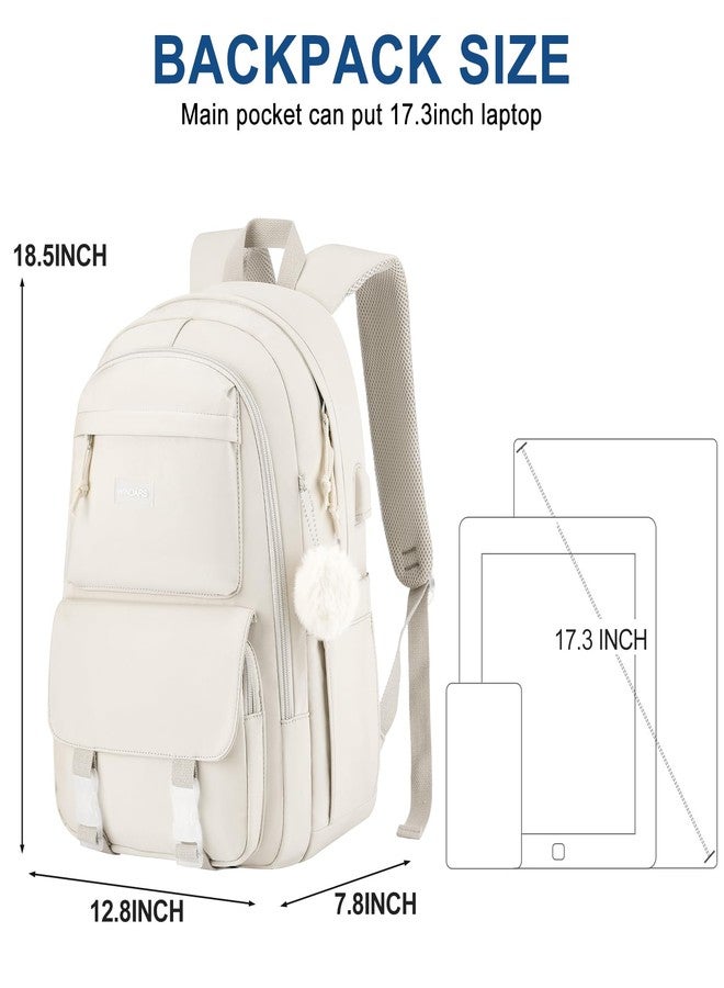 WINDARS Backpacks for Girls, 15.6 Inch School Bag Cute Waterproof Laptop Bookbag Large College Backpack for Teen Women Students Anti Theft Travel Daypack, Beige - Image 3