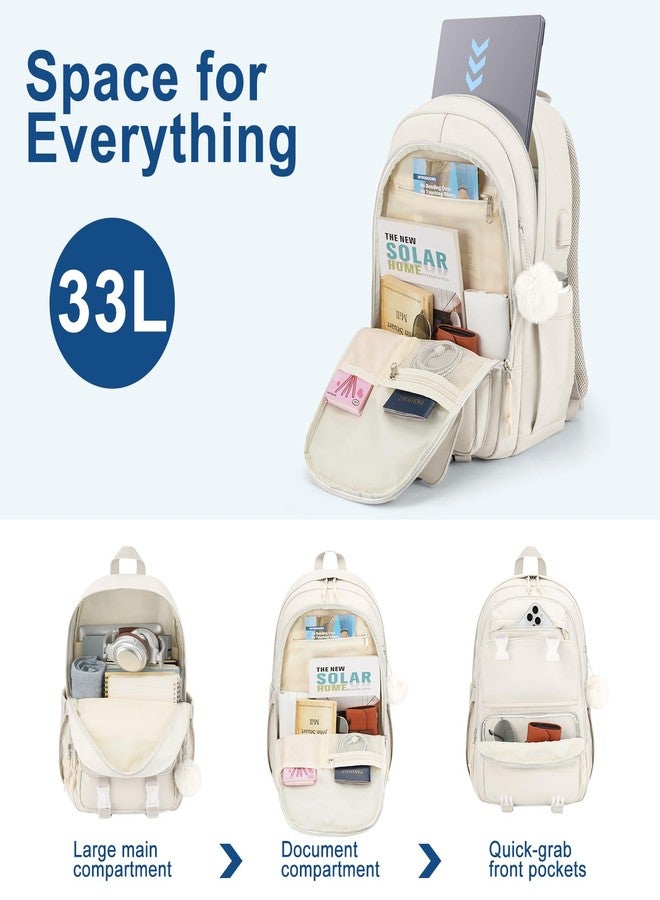 WINDARS Backpacks for Girls, 15.6 Inch School Bag Cute Waterproof Laptop Bookbag Large College Backpack for Teen Women Students Anti Theft Travel Daypack, Beige - Image 2