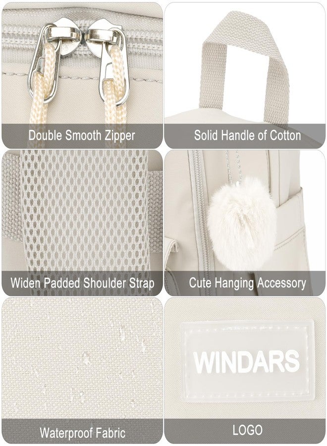 WINDARS Backpacks for Girls, 15.6 Inch School Bag Cute Waterproof Laptop Bookbag Large College Backpack for Teen Women Students Anti Theft Travel Daypack, Beige - Image 4
