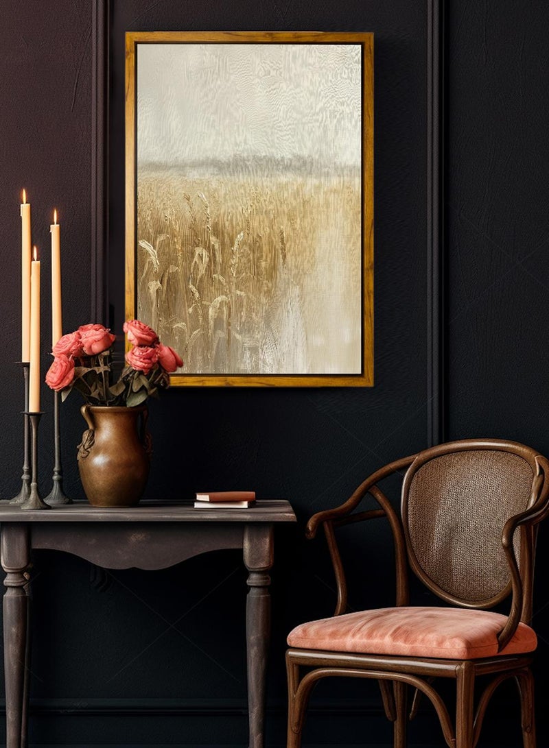 لوحة كانفاس على إطار خشبي بإطار خارجي باللون الخشبي وتصميم كلاسيكي لفن زيتي - Image 1