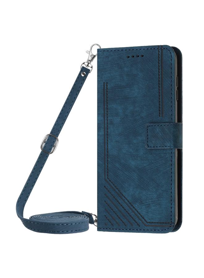 S-TOP Case For Motorola Moto G75 Skin Feel Stripe Pattern Leather Phone Case with Lanyard - Image 2