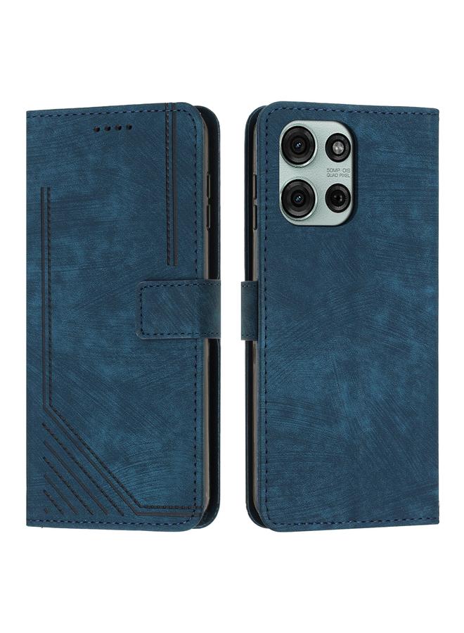 S-TOP Case For Motorola Moto G75 Skin Feel Stripe Pattern Leather Phone Case with Lanyard - Image 1