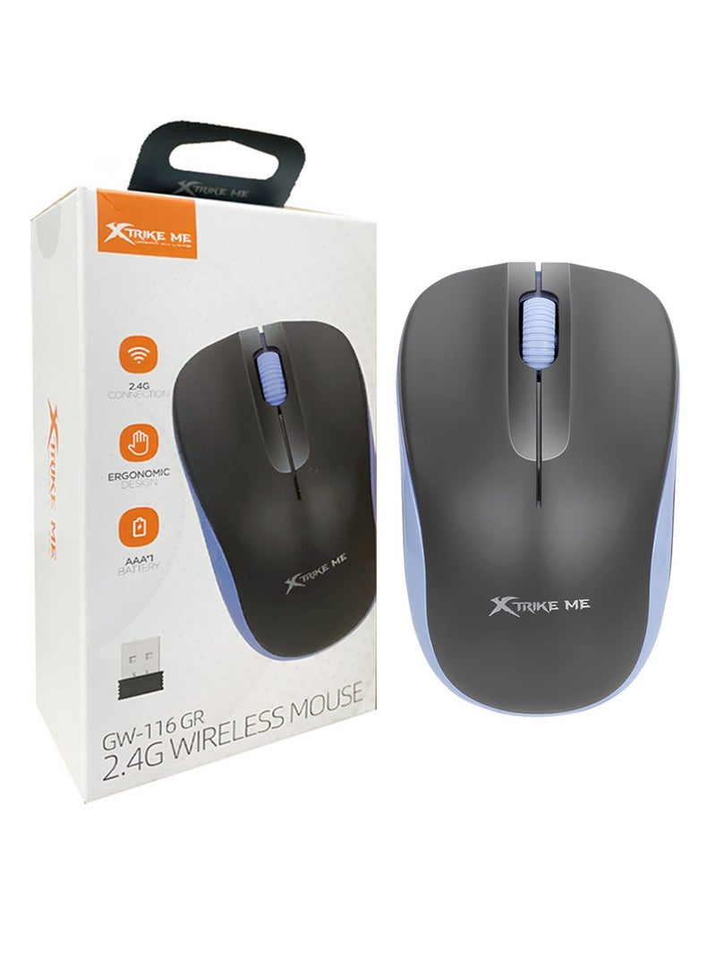 XTRIKE ME ماوس مكتب لاسلكي GW-116 بتصميم مريح جسم رمادي - Image 1
