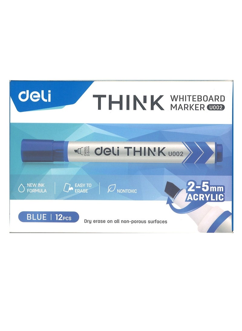 Deli  markers سبورة بيضاء قابلة للمسح الجاف 12 قطعة طرف مائل حبر أزرق