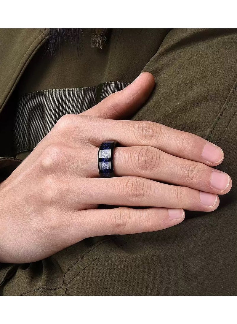 AuliceVerse Men 3 Piece Ring Set Black Stainless Steel Band Rings with Chain Blue Pattern Detail Versatile Daily Wear Jewelry Stackable Spinner Rings for Stress Relief - Image 5