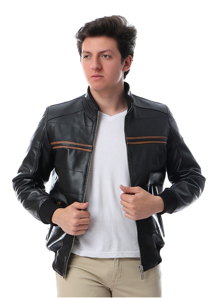 Generic TOP LEATHER Men's Stand Collar Leather Jacket Motorcycle Lightweight genuine Leather Outwear  - Image 1
