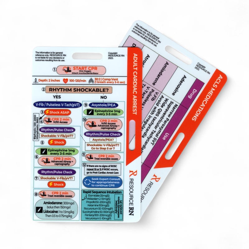 Resource RN Advanced Cardiac Life Support (ACLS) Badge Buddy - 2-Card Set | Quick Reference Guide for Emergency & Critical Care | Horizontal & Vertical Compatible - Image 1