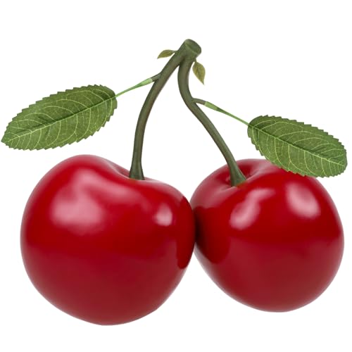 Woration Oversize Red Artificial Large Cherry Fake Fruit Decoration Simulation Big Cherry Bunch Ornament for Home Kitchen Party Table Photography Prop - Image 1
