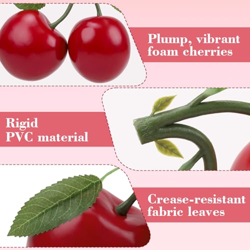 Woration Oversize Red Artificial Large Cherry Fake Fruit Decoration Simulation Big Cherry Bunch Ornament for Home Kitchen Party Table Photography Prop - Image 5