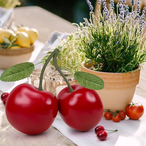 Woration Oversize Red Artificial Large Cherry Fake Fruit Decoration Simulation Big Cherry Bunch Ornament for Home Kitchen Party Table Photography Prop - Image 2
