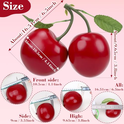 Woration Oversize Red Artificial Large Cherry Fake Fruit Decoration Simulation Big Cherry Bunch Ornament for Home Kitchen Party Table Photography Prop - Image 3