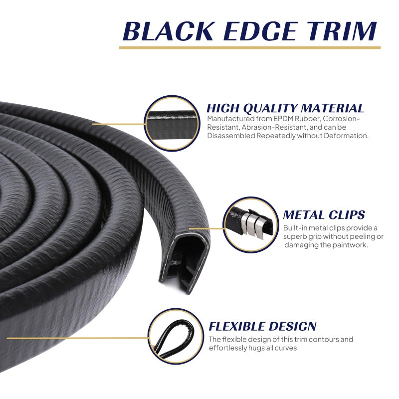 GoldWheel Edge Trim Black U-Channel Rubber Trim Edge with Metal 1/2" X 3/8" - Fit Gap 3/64" to1/4 Car Door Edge Sealing Strip, PVC Weather Stripping with Steel, Metal Edge Protector, 26FT - Image 3