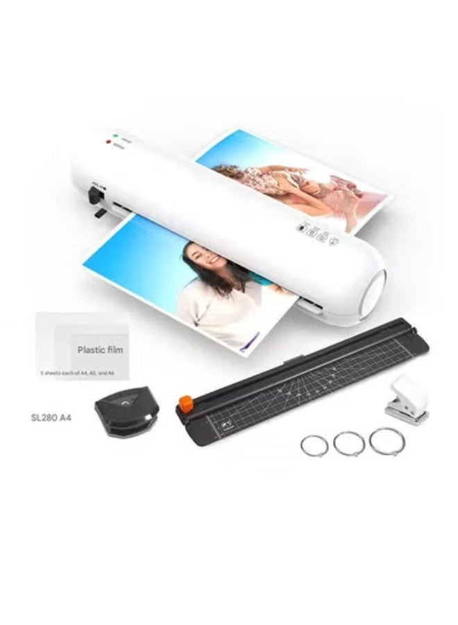 OSMILE SL280 A4/A5/A6 Lamination Machine Laminator Machine Set Hot and Cold Lamination 2 Roller System 9 inches Max Width with Paper Cutter Trimmer Rounder Hole Puncher Binding Hoop (White) - Image 1