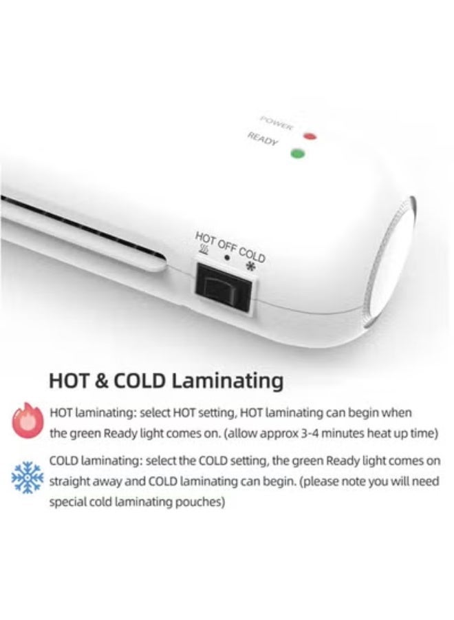 OSMILE SL280 A4/A5/A6 Lamination Machine Laminator Machine Set Hot and Cold Lamination 2 Roller System 9 inches Max Width with Paper Cutter Trimmer Rounder Hole Puncher Binding Hoop (White) - Image 2