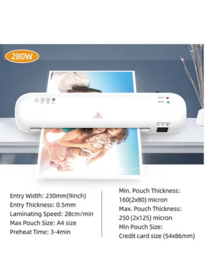 OSMILE SL280 A4/A5/A6 Lamination Machine Laminator Machine Set Hot and Cold Lamination 2 Roller System 9 inches Max Width with Paper Cutter Trimmer Rounder Hole Puncher Binding Hoop (White) - Image 4