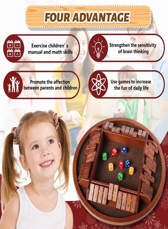 Nicecho Shut The Box Dice Game,2-4 Player Family Wooden Board Table Math Games, 8 Dices Classics Tabletop Version Games for Classroom,Home,Party or Pub - Brown - Image 4