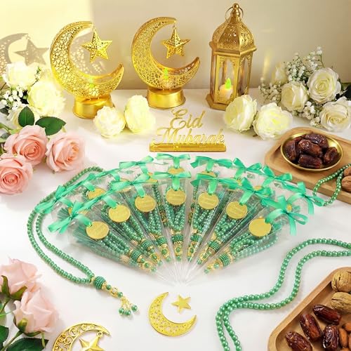 Ferreve 24 Sets Islamic Prayer Beads Bulk Ramadan Eid Gifts Muslim Party Favors Eid Mubarak Pearl Prayer Beads for Ramadan Islamic Festival Party Favor Wedding Bridal Shower GiftsGreen - Image 1
