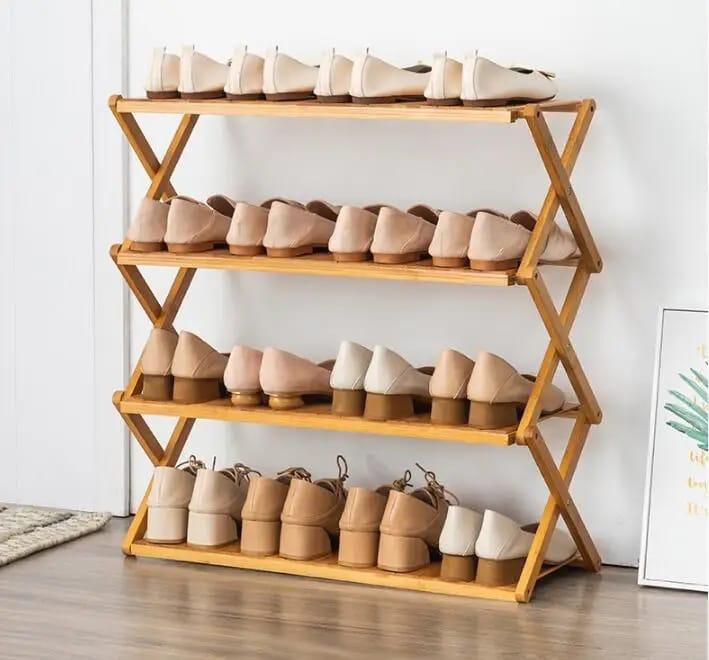 4-Tier Foldable Wooden Shoe Rack