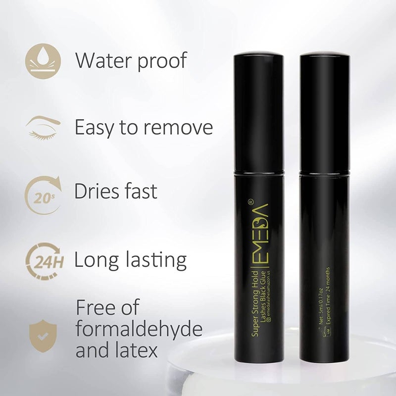 EMEDA Eyelash Glue Black Lashes Glue Super Strong Hold 24H/ Water Proof/Formula/Quick Dry Pegamento De Pestaas False Eyelash Adhesive Strip Adhesive(5ml) - Image 2