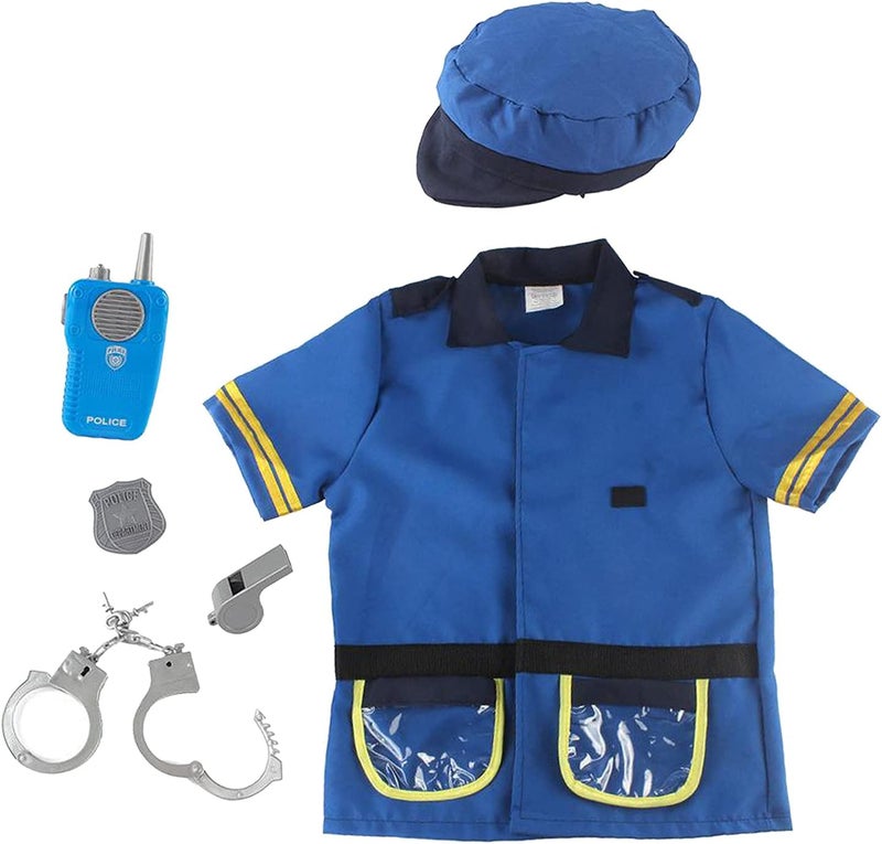 klarako 6pcs Police Officer Costume Set with Accessories for Kids Role Play Kit Dress Up Costume Accessories, Ages 3-6 yrs Blue - Image 1