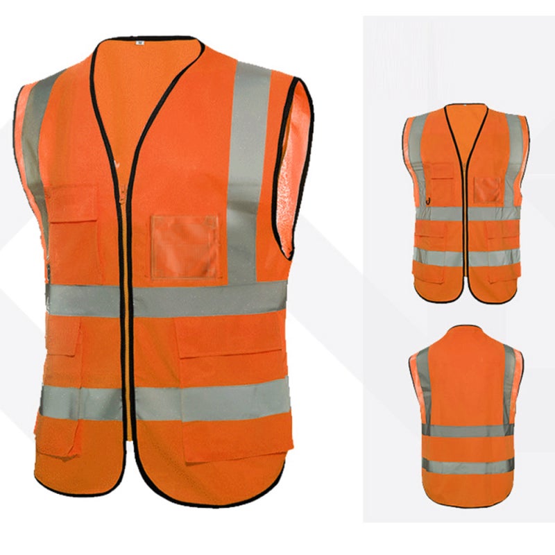 High-Visibility Safety Vest: Fluorescent Red L Size - 360° 2” Reflective Strips Breathable Quick-Dry Fabric for Construction Traffic Control Security - Image 1