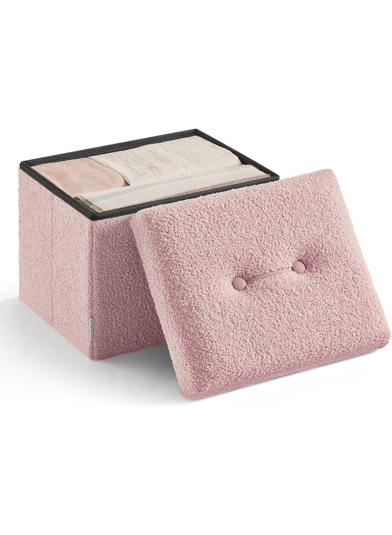 Small Folding Storage Ottoman, Foot Rest Stool, 12.2 x 16.1 x 12.2 Inches, Ottoman pouf with Storage, Load up to 286 lb, for Living Room, Bedroom, Dorm, Jelly Pink - Image 1