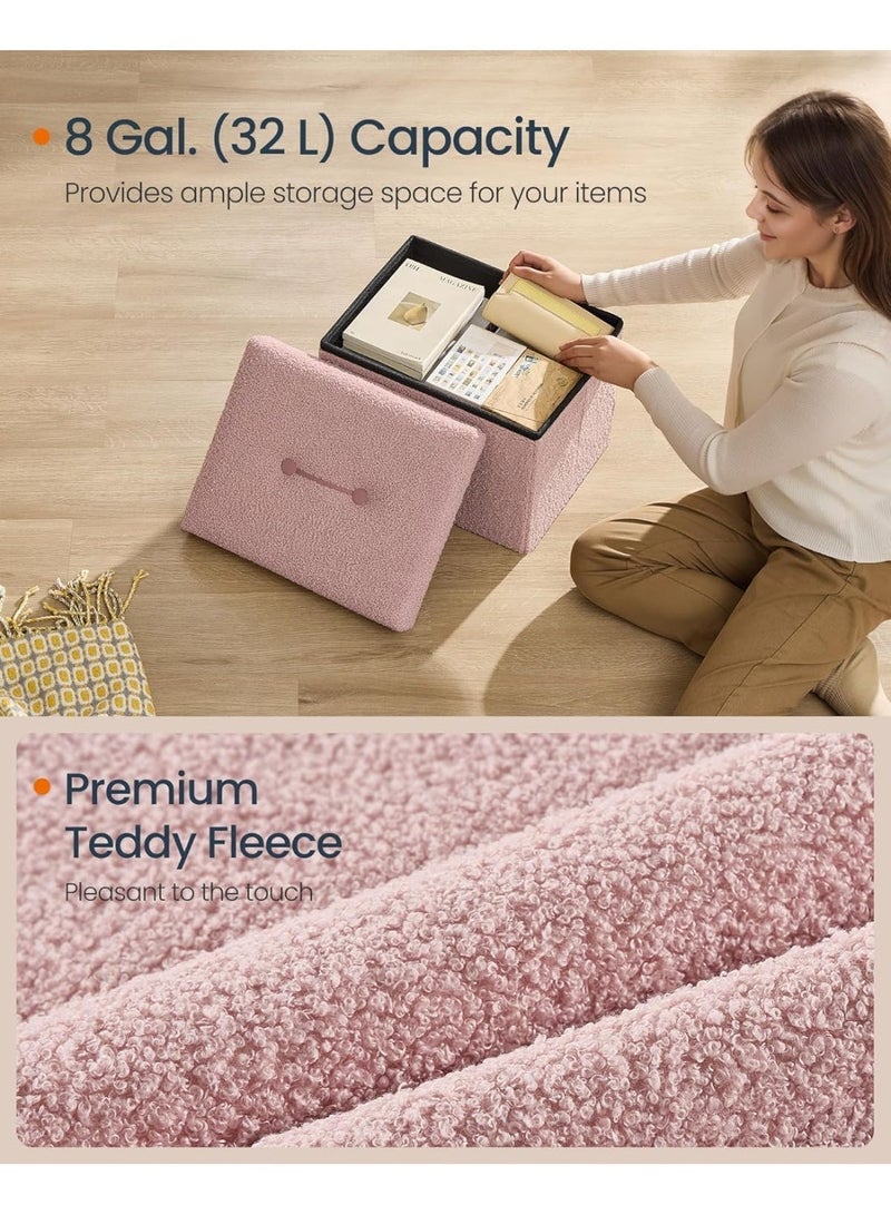 Small Folding Storage Ottoman, Foot Rest Stool, 12.2 x 16.1 x 12.2 Inches, Ottoman pouf with Storage, Load up to 286 lb, for Living Room, Bedroom, Dorm, Jelly Pink - Image 4