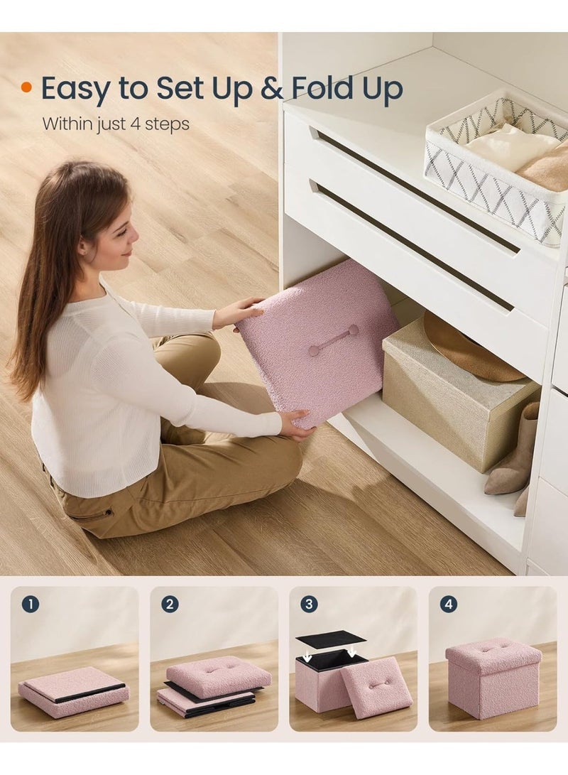 Small Folding Storage Ottoman, Foot Rest Stool, 12.2 x 16.1 x 12.2 Inches, Ottoman pouf with Storage, Load up to 286 lb, for Living Room, Bedroom, Dorm, Jelly Pink - Image 5
