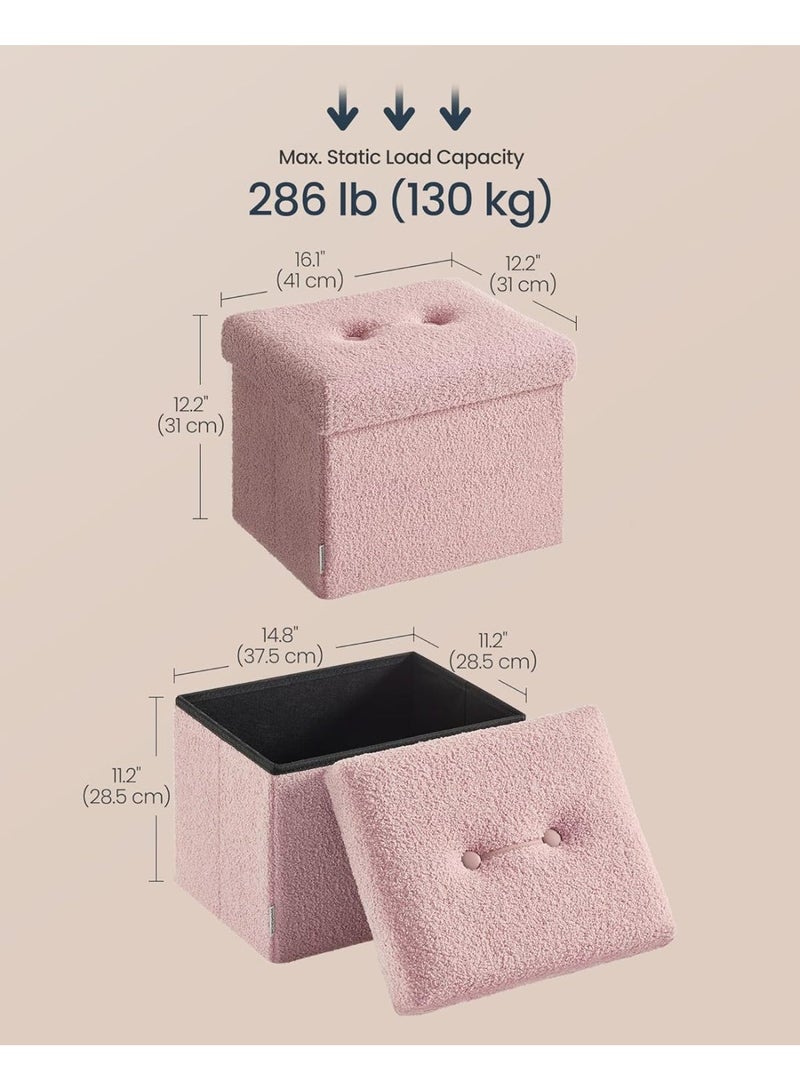 Small Folding Storage Ottoman, Foot Rest Stool, 12.2 x 16.1 x 12.2 Inches, Ottoman pouf with Storage, Load up to 286 lb, for Living Room, Bedroom, Dorm, Jelly Pink - Image 2