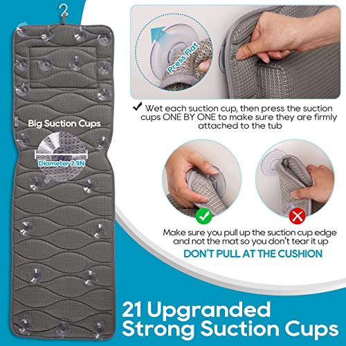 OMYSTYLE Full Body Bath Pillow, Bath Pillows for tub with Mesh Washing Bag & 21 Non-Slip Suction Cups, Spa Bathtub for Head Neck Shoulder and Back Support - 5D Air Mesh & Quick Drying | Gray - Image 2