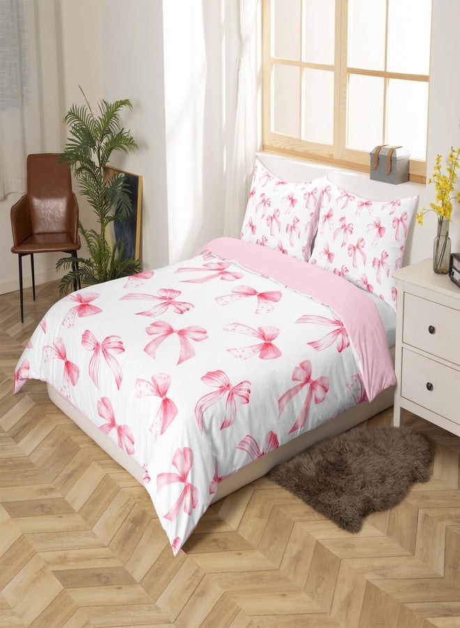 Feelyou Pink Bow Duvet Cover for Kids Boys Girls Queen Size Cute Dreamy Princess Style Bedding Set Ultra Soft Bow Pattern Comforter Cover Set Bowknot Bedspread Cover Room Decor (No Comforter) - Image 3