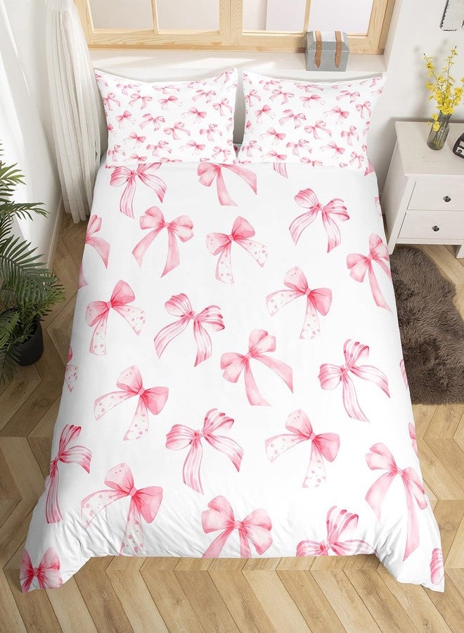 Feelyou Pink Bow Duvet Cover for Kids Boys Girls Queen Size Cute Dreamy Princess Style Bedding Set Ultra Soft Bow Pattern Comforter Cover Set Bowknot Bedspread Cover Room Decor (No Comforter) - Image 1