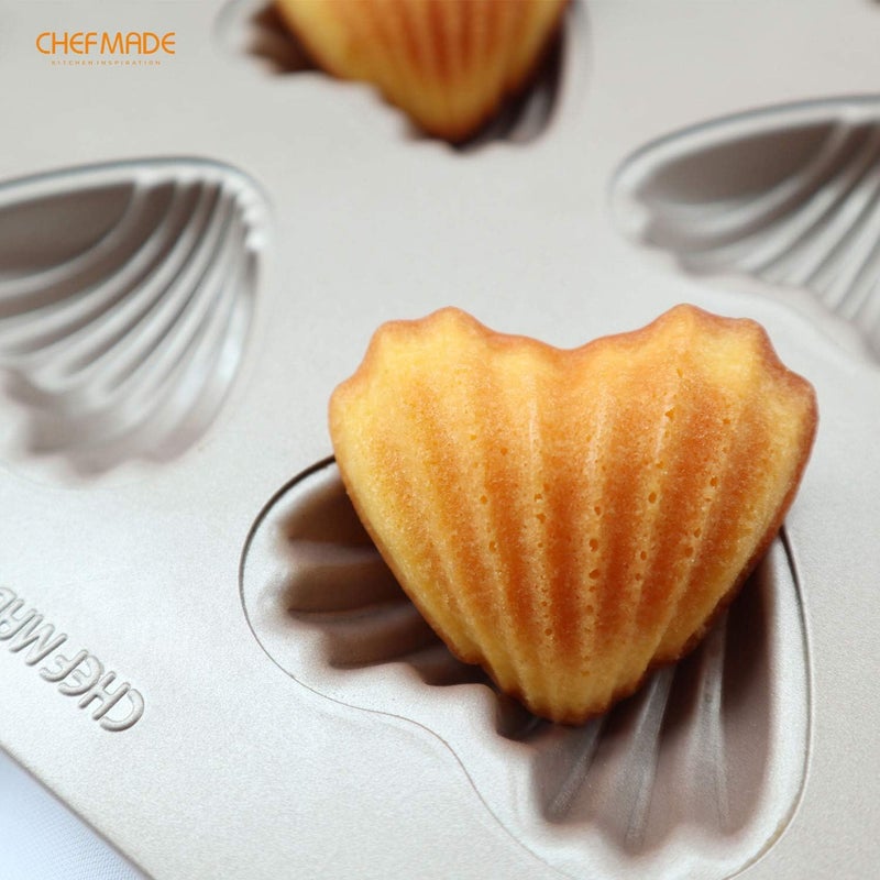 CHEFMADE Madeleine Cake Mould, 12-Cavity Nonstick Heart-Shaped Madeleine Baking Utensils Shello Madeline for Oven Baking (Champagne Gold) - Image 5
