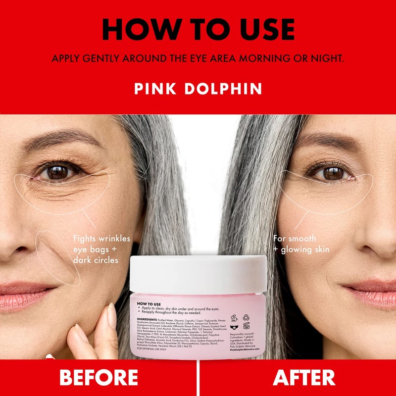 Pink Dolphin Caffeine Eye Cream AntiAging Eye Treatment for Dark Circles Puffiness Fine Lines Hydrating Formula with Caffeine Hyaluronic Acid Skincare 05 fl oz - Image 2