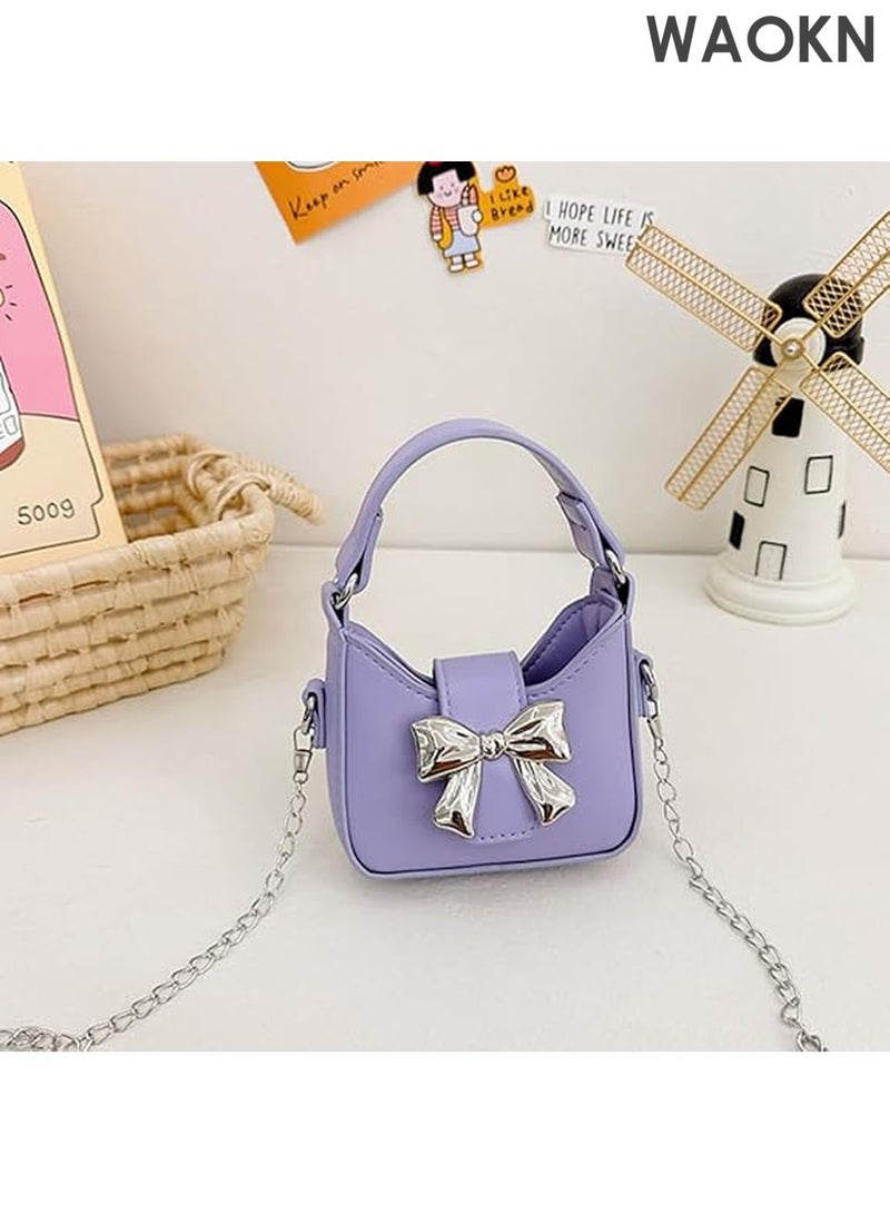 WAOKN Mini Crossbody Purse for Little Girls - Adorable Bow Magnetic Buckle Handbag with Adjustable Strap - Cute Shoulder Bag for Kids Ages 4-12 - Perfect Birthday Gift, Party Favor & Dress-Up Accessory (Purple) - Image 5