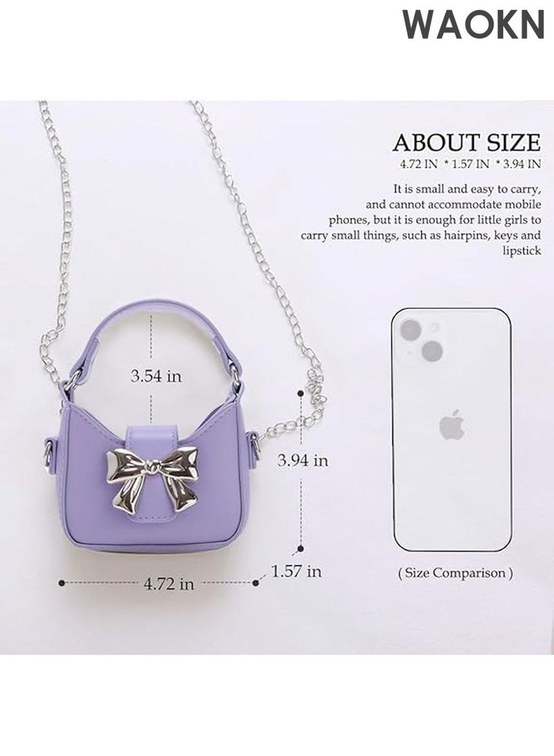WAOKN Mini Crossbody Purse for Little Girls - Adorable Bow Magnetic Buckle Handbag with Adjustable Strap - Cute Shoulder Bag for Kids Ages 4-12 - Perfect Birthday Gift, Party Favor & Dress-Up Accessory (Purple) - Image 3