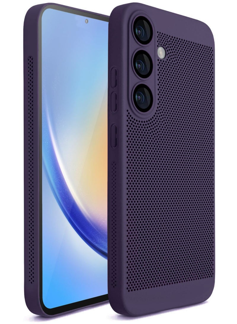 Heat Dissipation Case with Built in Camera Lens Protector Slim Fit Breathable Cooling Anti Fingerprint Hard PC Back Shockproof Cover For Samsung Galaxy A26 (Purple) - Image 1
