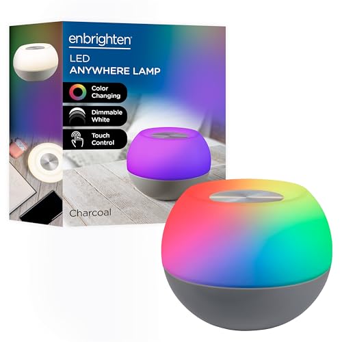ENBRIGHTEN Color-Changing LED Lamp, Modern Night Light, Dimmable White & Vibrant RGB, Touch Sensor On/Off, Compact, Ideal for Bedside, Office, Dorm, Kid's Room, Gray, 48080 - Image 1