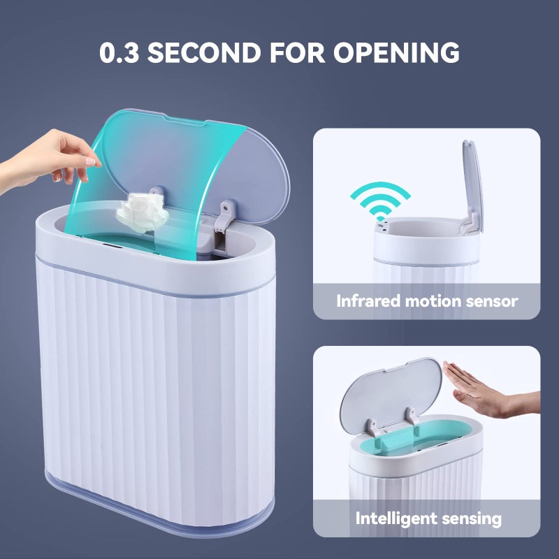 ELPHECO Bathroom Trash Can with Toilet Brush 2.5 Gallon Waterproof Trash Bin Smart Garbage can with lid Motion Sensor Waste Bin Automatic Bathroom Decor(Grey) - Image 4