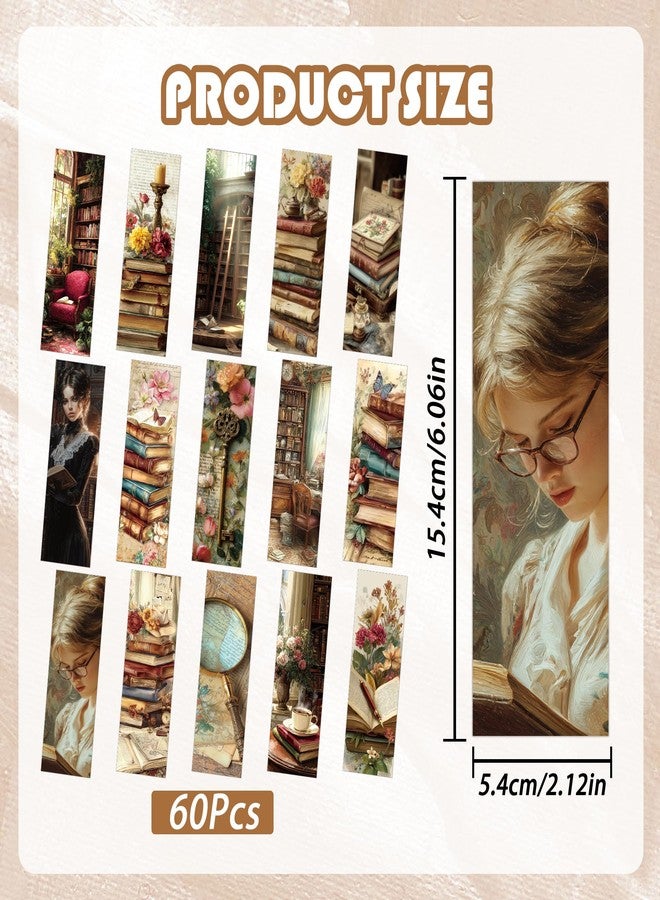 RUBOAOA 60PCS Vintage Library Bookmarks for Women, Aesthetic Book Mark for Reading Women Girls, Paper Page Markers Bulk, Cute Bookish Gifts for Book Lovers Teens Kids Classroom Office Library Supplies - Image 2