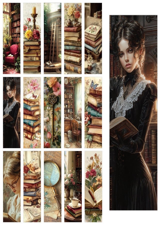 RUBOAOA 60PCS Vintage Library Bookmarks for Women, Aesthetic Book Mark for Reading Women Girls, Paper Page Markers Bulk, Cute Bookish Gifts for Book Lovers Teens Kids Classroom Office Library Supplies - Image 1