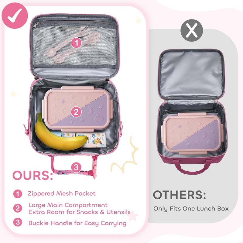 Vaschy Lunch Box Bag for Kids, Reusable Insulated Lunch Box Containers Coolers for Toddler Boys and Girls with Detachable Shoulder Strap for Daycare School Pink Rainbows - Image 4