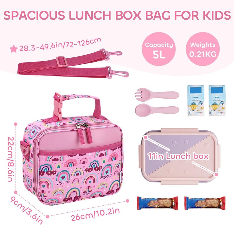 Vaschy Lunch Box Bag for Kids, Reusable Insulated Lunch Box Containers Coolers for Toddler Boys and Girls with Detachable Shoulder Strap for Daycare School Pink Rainbows - Image 2