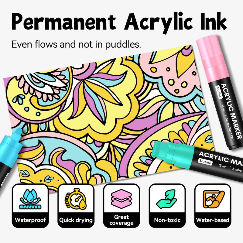 Sruoloc 12 Pastel Colors Jumbo Markers  15Mm Jumbo Felt Tip  Acrylic Paint Markers For Rock Painting  Poster  Stone  Ceramic  Glass  Wood  Canvas - Image 4