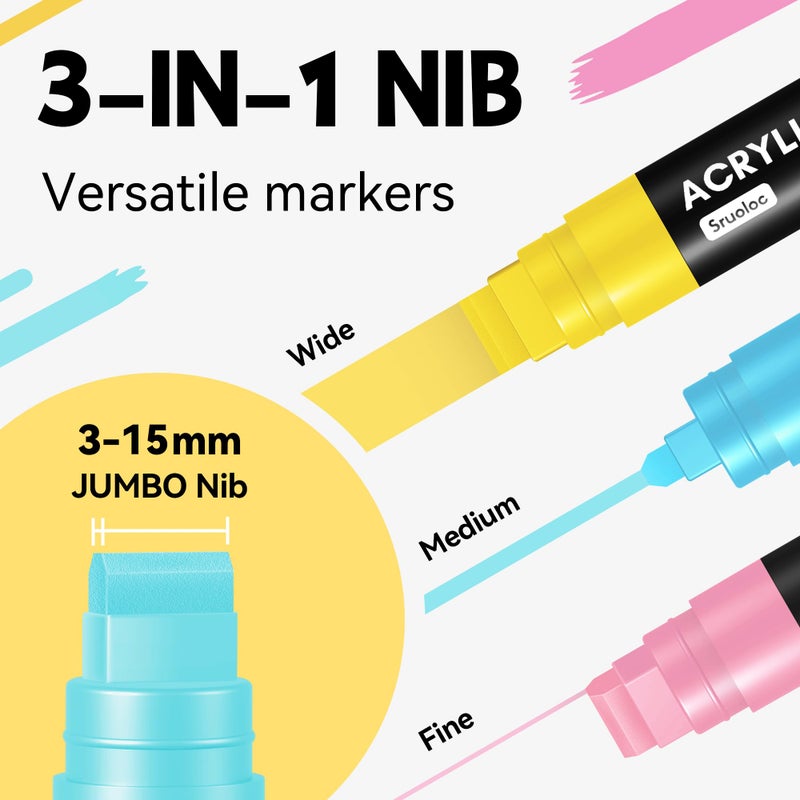 Sruoloc 12 Pastel Colors Jumbo Markers  15Mm Jumbo Felt Tip  Acrylic Paint Markers For Rock Painting  Poster  Stone  Ceramic  Glass  Wood  Canvas - Image 3